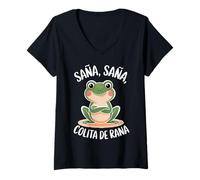 Donna Rana Sana Sana Colita De Rana Cute Healing Rhyme Maglietta con Collo a V
