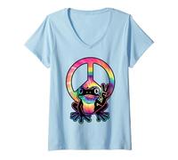 Donna Rana segno di pace Tie Dye Hippie Retro 60s 70s amante della Maglietta con Collo a V