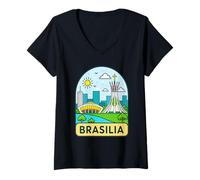 Donna Rappresentazione vibrante dei monumenti della città Brasilia Maglietta con Collo a V