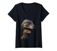 Donna Raptor Dad/Mom & Baby Graphic Design Adult & Kids (Black) Maglietta con Collo a V