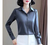 Donna Raso Camicia Finta Seta Manica Lunga con Bottoni Top Ufficio Smart Casual