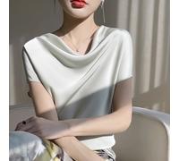 Donna Raso Finta Seta Manica Corta Maglietta Maglie Camicie Swing Colletto Soft