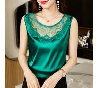 Donna Raso T-Shirt Pizzo Camicetta Finta Seta Canotta Canottiera