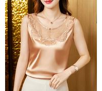 Donna Raso T-Shirt Pizzo Camicetta Finta Seta Canotta Canottiera