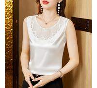 Donna Raso T-Shirt Pizzo Camicetta Finta Seta Canotta Canottiera