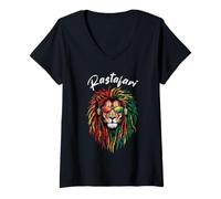 Donna Rasta Reggae Music Cuffie Giamaicano Leone di Giuda Maglietta con Collo a V