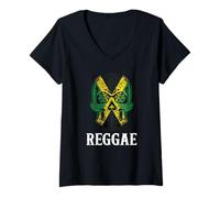 Donna Rasta Reggae Music Giamaica Rastafari Roots Giamaicano Maglietta con Collo a V