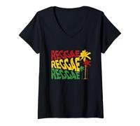 Donna Rasta Reggae Music Giamaica Rastafari Roots Giamaicano Maglietta con Collo a V