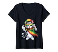 Donna Rasta Reggae Musica Giamaica Rastafari Roots Gatto Giamaicano Maglietta con Collo a V