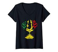 Donna Rastafarian Lion Face. Gift per fan della musica Reggae Maglietta con Collo a V