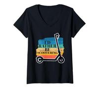 Donna Rather Be Scootering, Monopattino Elettrico Vintage, con Scritta in Lingua Inglese Maglietta con Collo a V