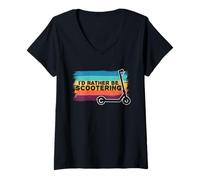 Donna Rather Be Scootering - Monopattino Elettrico Vintage Maglietta con Collo a V