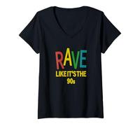 Donna Rave Like It Anni '90 | Vintage House Music Maglietta con Collo a V