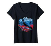 Donna Raven Bird Mountain Forest Wilderness Nature Gothic Art Maglietta con Collo a V