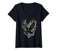 Donna Raven Smoke Wings Gothic Dark Bird Crow Black per Donne Uomini Maglietta con Collo a V