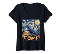Donna Raven Starry Night Van Gogh F Caw F Maglietta con Collo a V