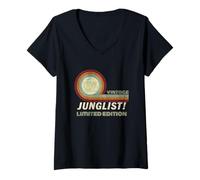 Donna Raver Junglist di Batteria e Basso Locale Vintage in Edizione Limitata Maglietta con Collo a V