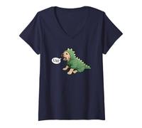 Donna Rawr - Costume da Cucciolo di Labrador con Dinosauro Maglietta con Collo a V