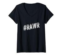 Donna #RAWR Espressione grassetto Rawr Testo che dice atteggiamento senza paura Maglietta con Collo a V