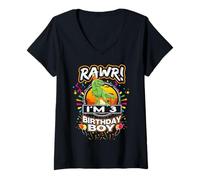 Donna Rawr I'm 3 3rd Birthday TRex Dinosaur 3 Years Old for Boy Maglietta con Collo a V