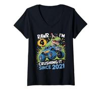 Donna Rawr I'm 4 Crushing It Since 2021 Dinosauro Quattro Maglietta con Collo a V