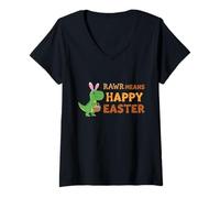 Donna Rawr Means Happy Easter Funny T-Rex Dinosauro Orecchie da Coniglio Maglietta con Collo a V