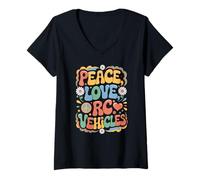 Donna RC Enthusiast 60s 70s Hippie Retro Peace Love RC veicoli Maglietta con Collo a V