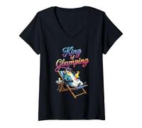 Donna Re del Campeggio Glamour Maglietta con Collo a V
