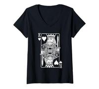 Donna Re del Poker di Gioco delle Carte da Gioco di Cuori Maglietta con Collo a V