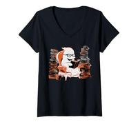 Donna Reading Ghost - Spooky Library Halloween Tee Maglietta con Collo a V