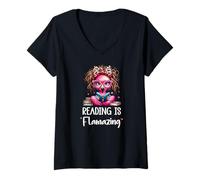 Donna Reading is Flamazing Flamingo Summer Reading 2025 Book Lover Maglietta con Collo a V
