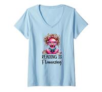 Donna Reading is Flamazing Flamingo Summer Reading 2025 Book Lover Maglietta con Collo a V