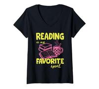 Donna Reading Is My Favorite Sport Book Lover Bookish Reader Maglietta con Collo a V