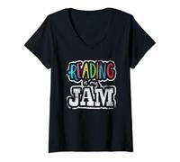 Donna Reading is My Jam Vintage Book Lover Bookworm Bibliotecario Maglietta con Collo a V
