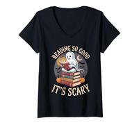 Donna Reading So Good It's Scary Spooky Bookworm Reader - Maglietta con Collo a V
