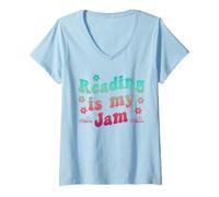 Donna Reading's My Jam Book Groovy Teacher Bookworm Library Reader Maglietta con Collo a V