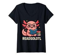 Donna Readsolotl Nerdy Axolotl Letteratura eccentrica Divertente Topo di Biblioteca Maglietta con Collo a V