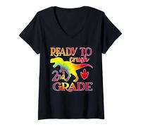 Donna Ready To Crush 2nd Grade Dinosaur Back To School Tie Dye Maglietta con Collo a V