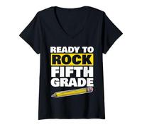 Donna Ready to Rock Fifth Grade Maglietta con Collo a V