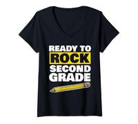 Donna Ready to Rock Second Grade Maglietta con Collo a V