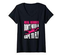 Donna Real Heroes Don't Need A Cape To Fly Ragazza Portiere Maglietta con Collo a V