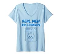 Donna Real Men Do Laundry Divertente Vintage Retro Stay Home Dad Life Maglietta con Collo a V