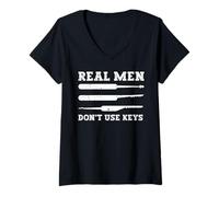 Donna Real Men Don't Use Keys Maglietta con Collo a V