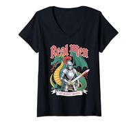 Donna Real Men Get Bloody Swords Cavaliere Drago Uomo Maglietta con Collo a V
