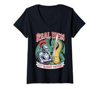 Donna Real Men Get Bloody Swords Cavaliere Drago Uomo Maglietta con Collo a V