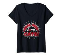 Donna Real Men Love Cats Elegante grafica audace Maglietta con Collo a V