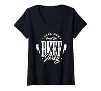 Donna Real Men Smell Like Beef Jerky Maglietta con Collo a V