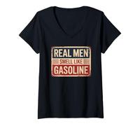 Donna Real Men Smell Like Gasoline Maglietta con Collo a V