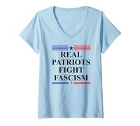 Donna Real Patriots Fight Fascism Resist No Kings US PRO Democracy Maglietta con Collo a V