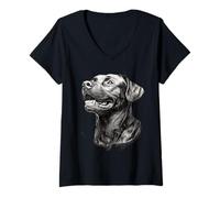 Donna Realistico Black Labrador Dog Sketch Art Maglietta con Collo a V